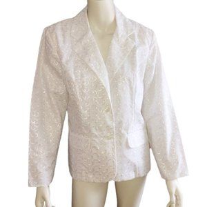Gorgeous eyelet Tudor Court By Haband crisp white blazer Size L